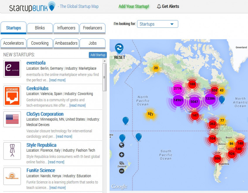 StartupBlink - новый картографический сервис мировых стартапов
