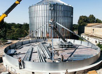 Industrial site with a railway branch in Myrhorod town as an elevator or an oil extraction plant