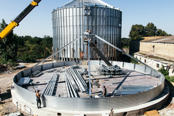 Industrial site with a railway branch in Myrhorod town as an elevator or an oil extraction plant