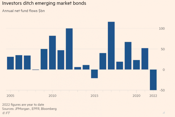 В 2022 году инвесторы вывели $50 млрд из фондов облигаций развивающихся рынков